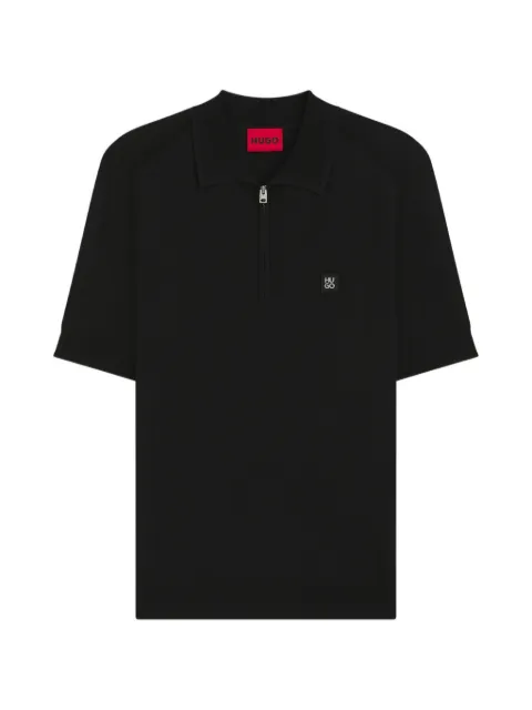 HUGO Camisa polo com zíper e patch de logo