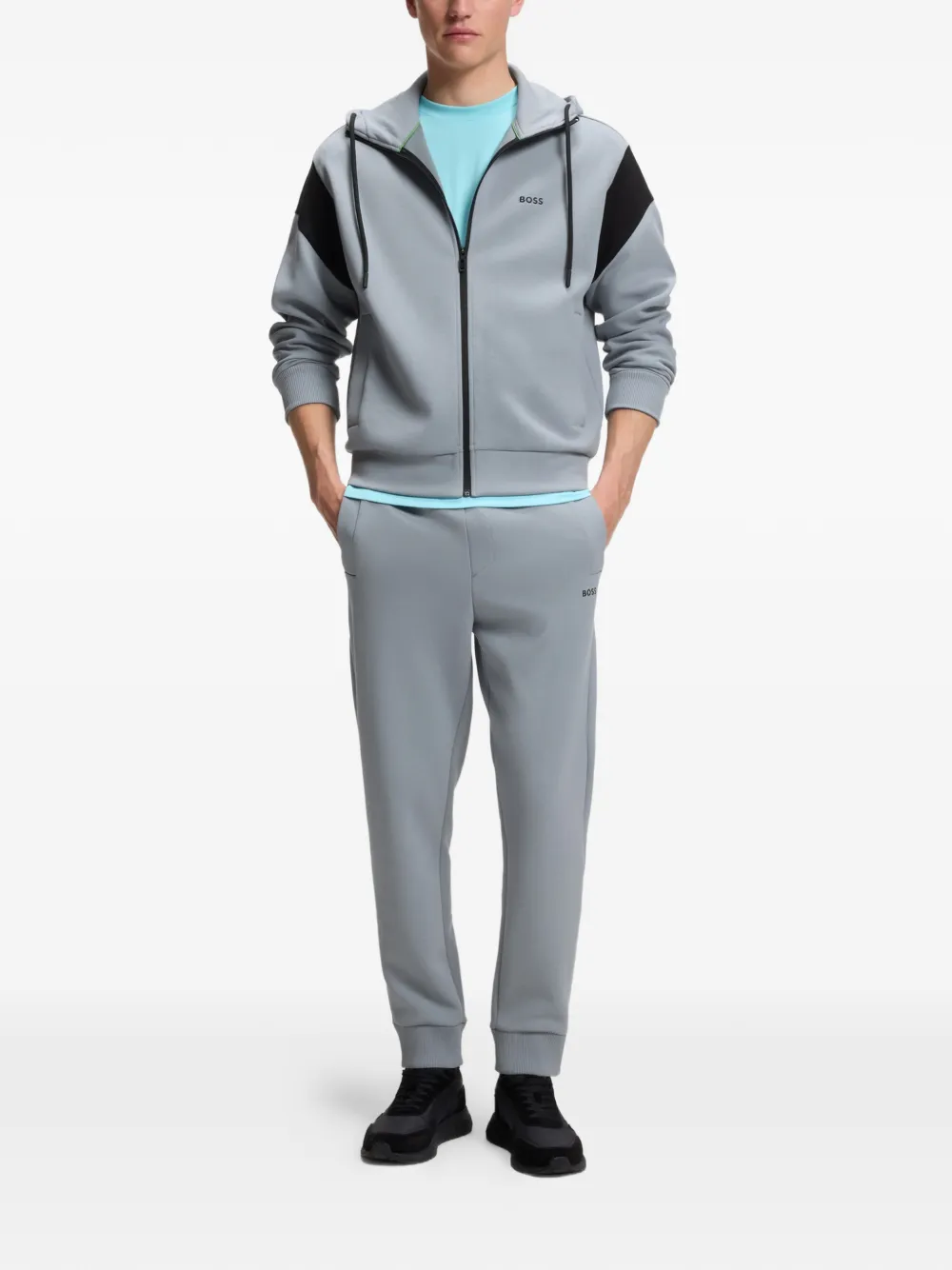 BOSS Hoodie met rits Grijs