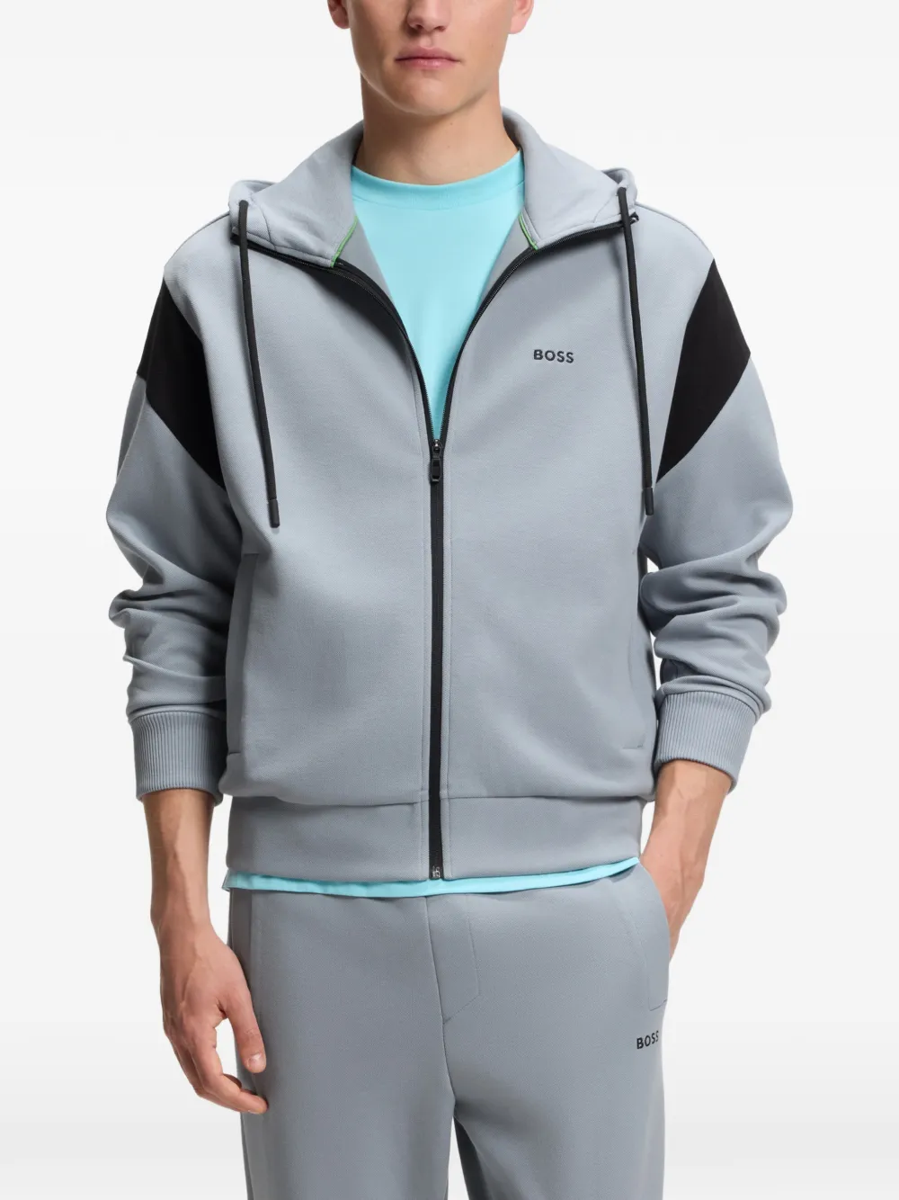 BOSS Hoodie met rits Grijs