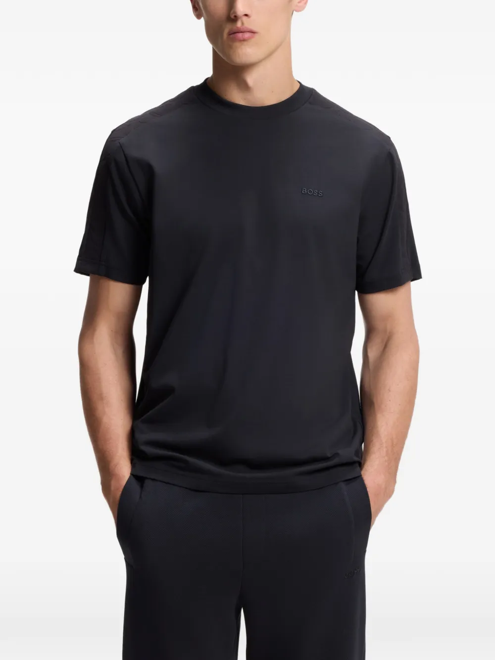 BOSS T-shirt met jacquard Zwart