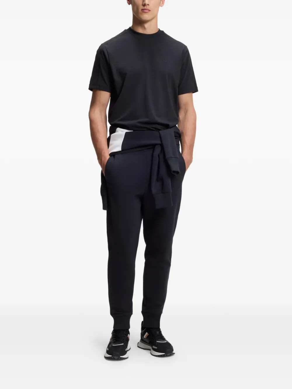 BOSS T-shirt met jacquard Zwart