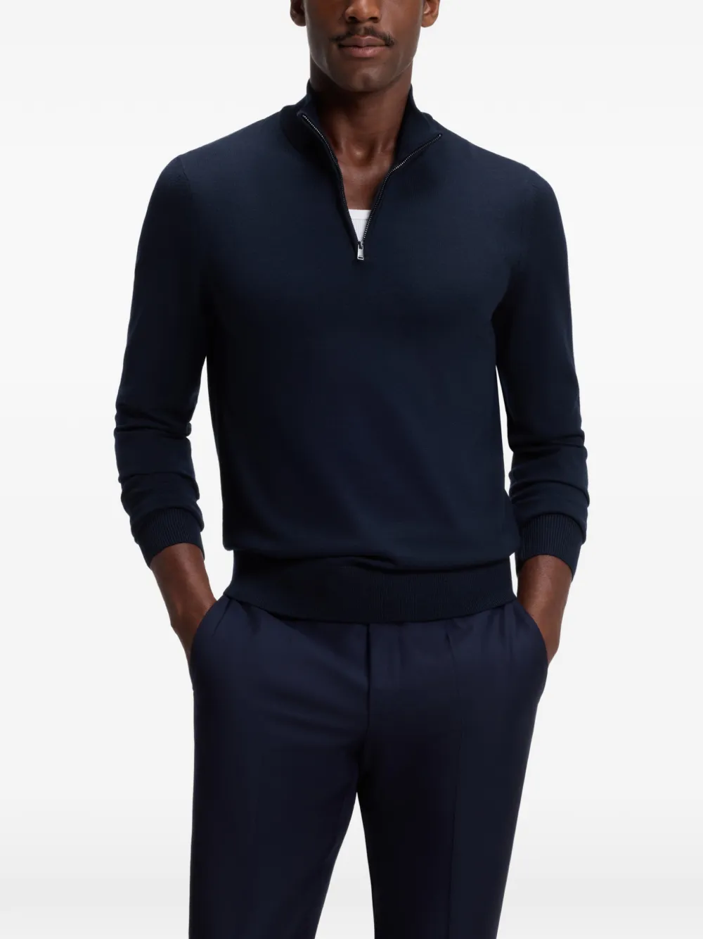 BOSS Trui met rits Blauw