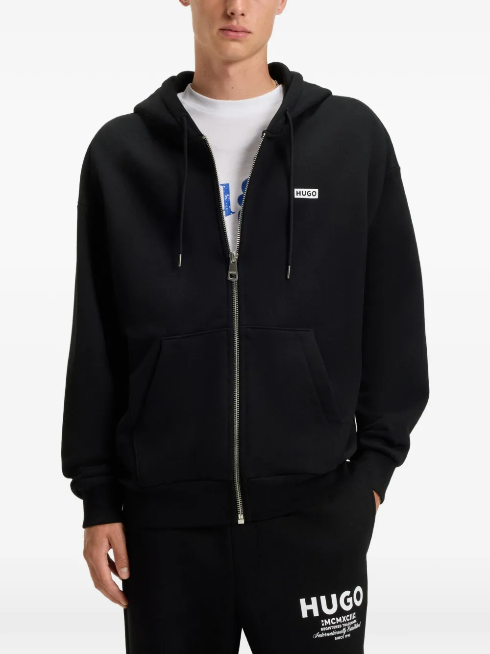 HUGO Hoodie met rits Zwart