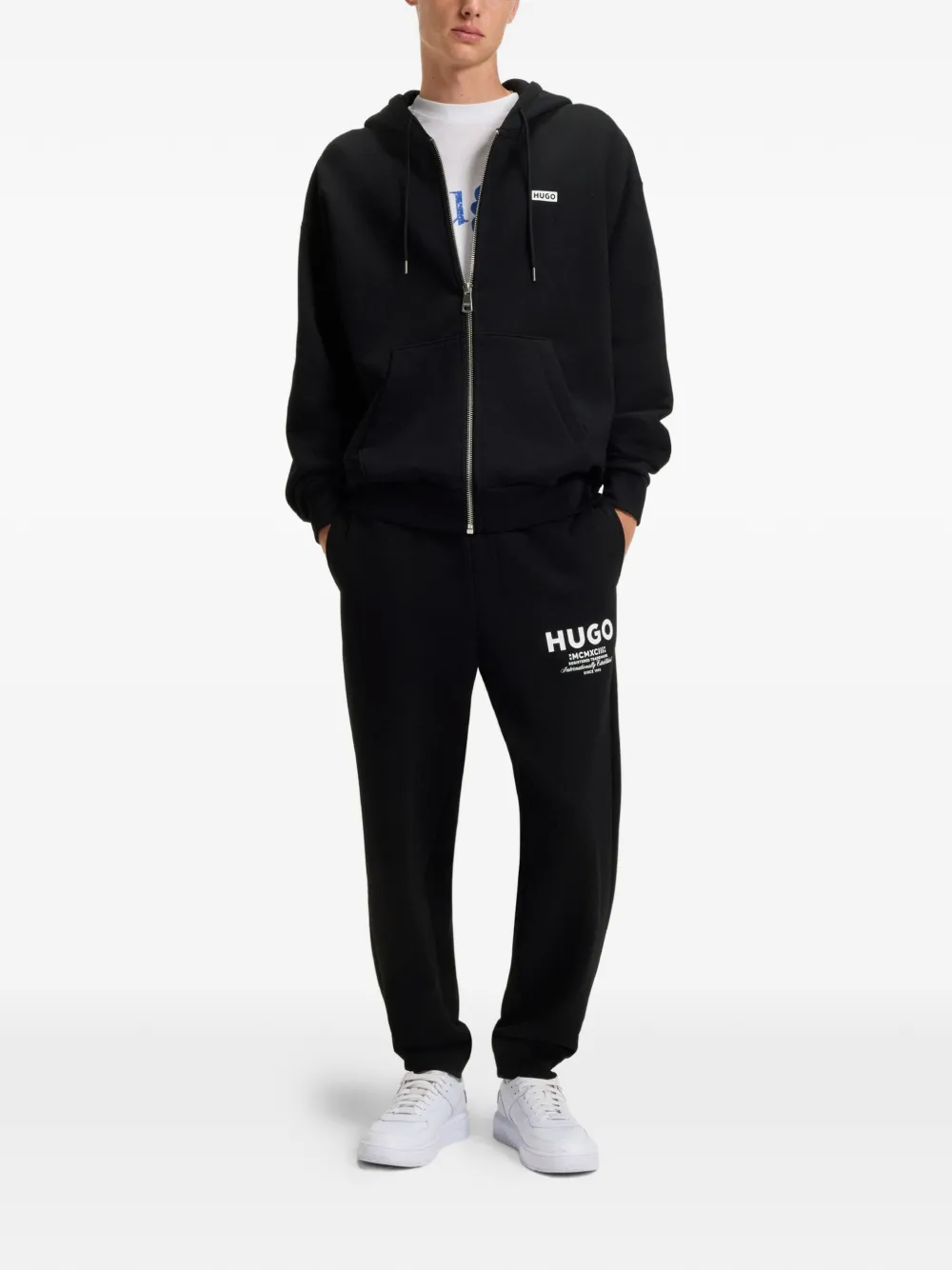 HUGO Hoodie met rits Zwart