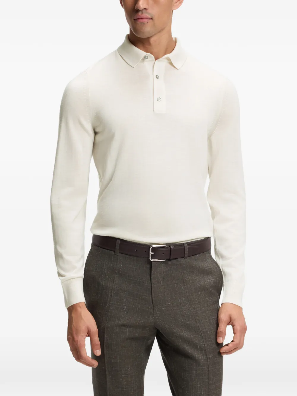 BOSS Poloshirt met lange mouwen Beige