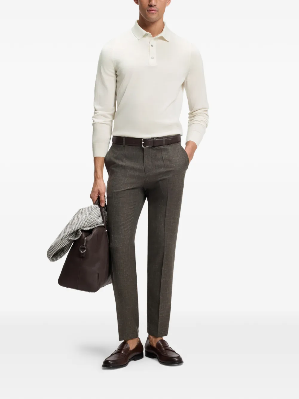 BOSS Poloshirt met lange mouwen Beige