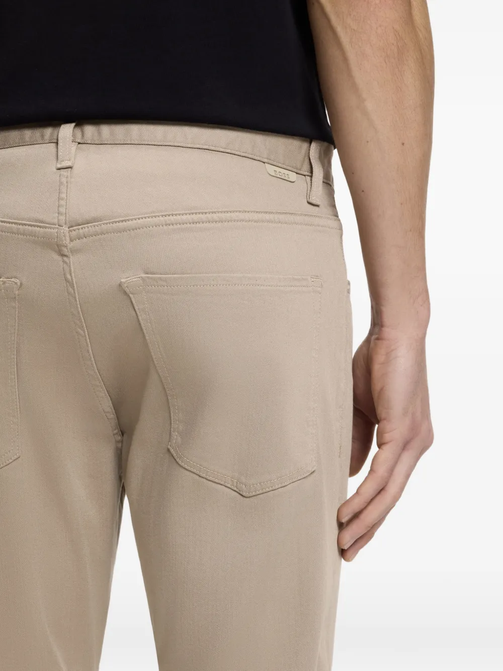 BOSS Delaware slim-fit broek van vervagingsbestendig twill Beige