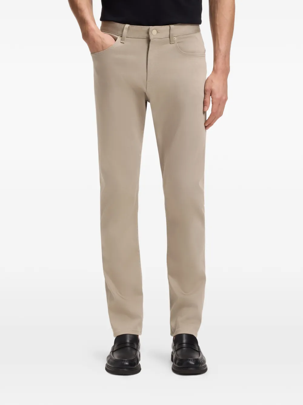 BOSS Delaware slim-fit broek van vervagingsbestendig twill Beige