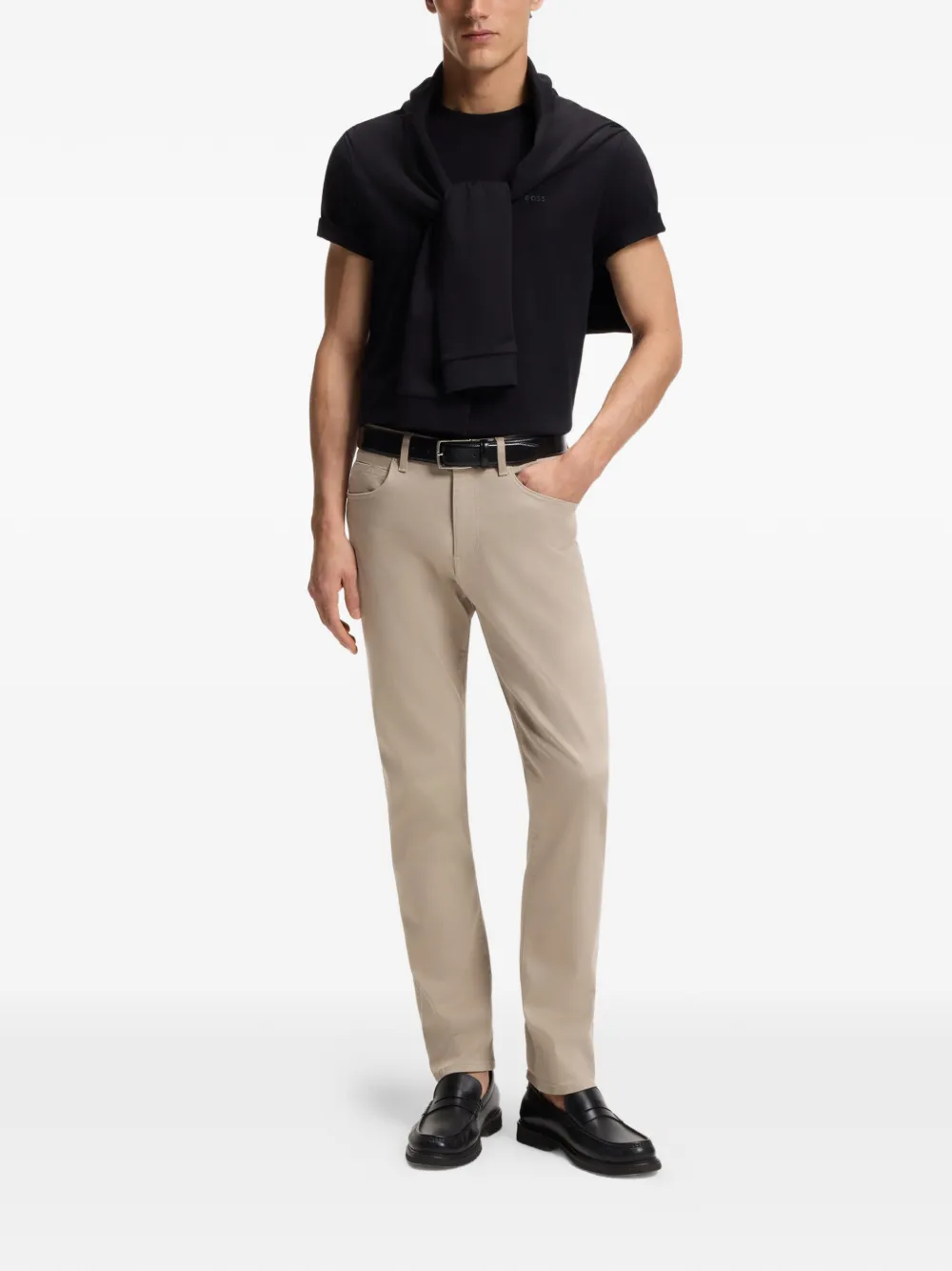 BOSS Delaware slim-fit broek van vervagingsbestendig twill Beige