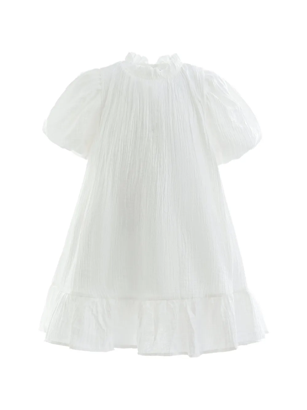 Sweet Cactus Kids' Boho Ruffled Puff-sleeve Dress In White