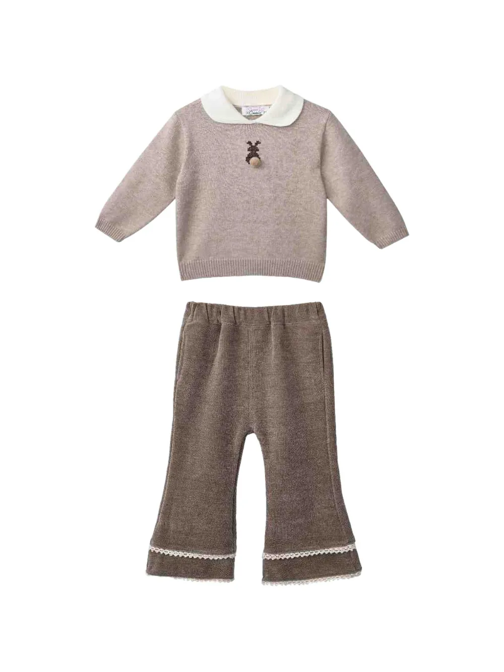 Sweet Cactus Peter Pan-collar sweater and trousers set - Marrone