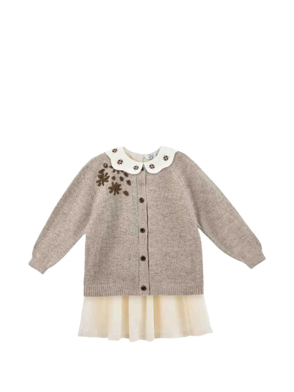 Sweet Cactus smocked floral-embroidered dress and cardigan set - Toni neutri