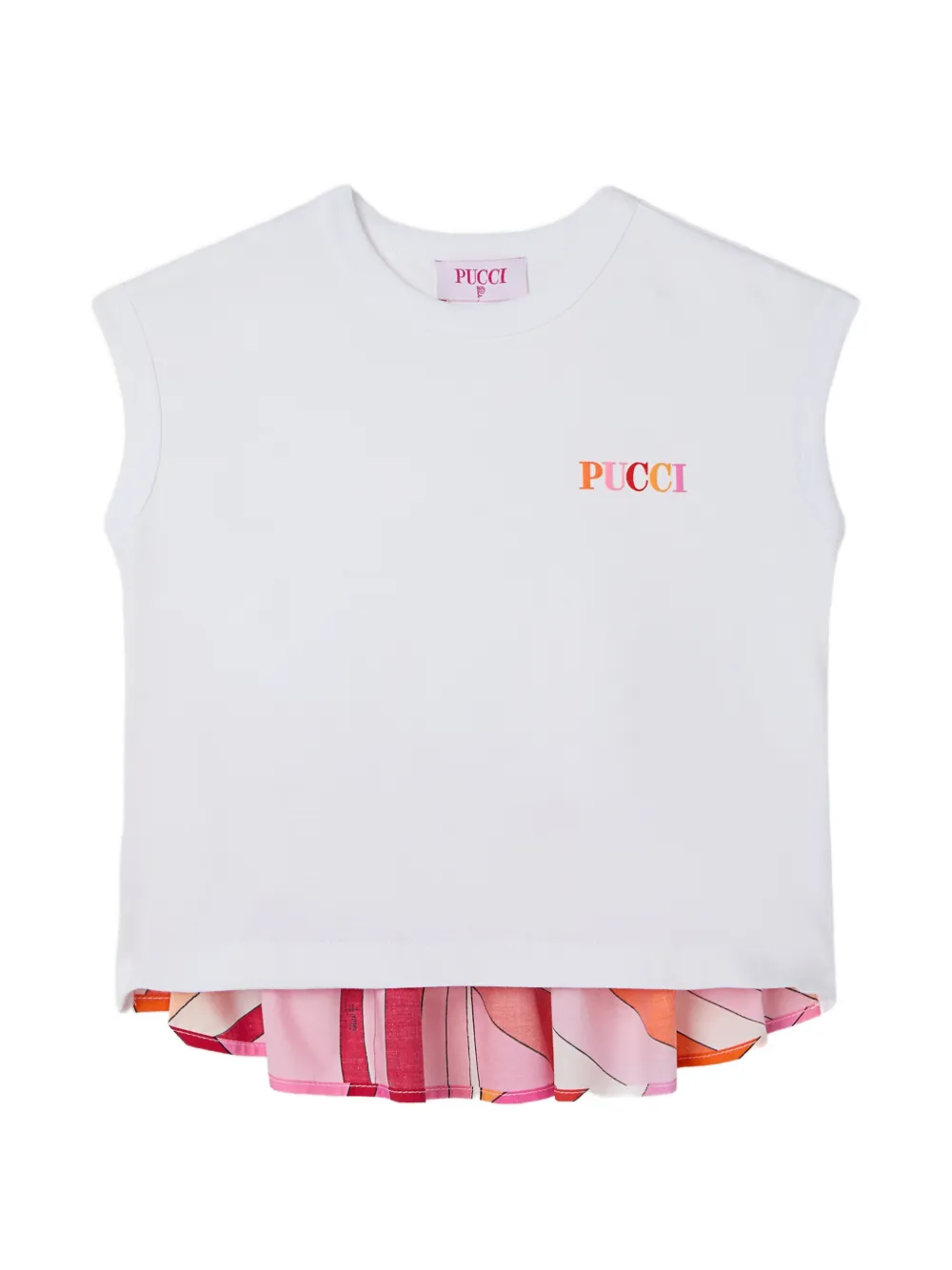 PUCCI Junior sleeveless T-Shirt with printed hem - Bianco