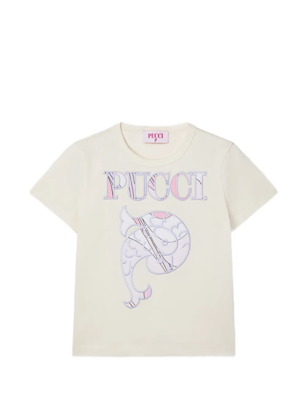 PUCCI Junior T-shirt with embroidered logo and fish - Toni neutri