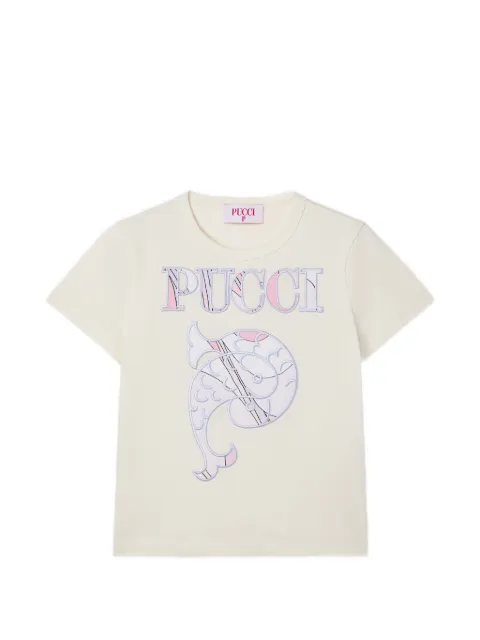 PUCCI Junior T-shirt with embroidered logo and fish
