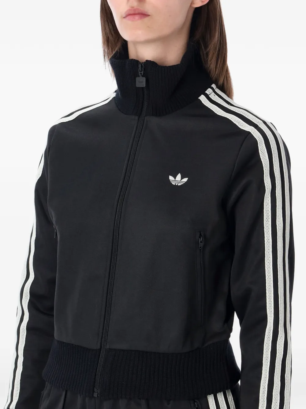 adidas logo-embroidered stripe-detail jacket Zwart