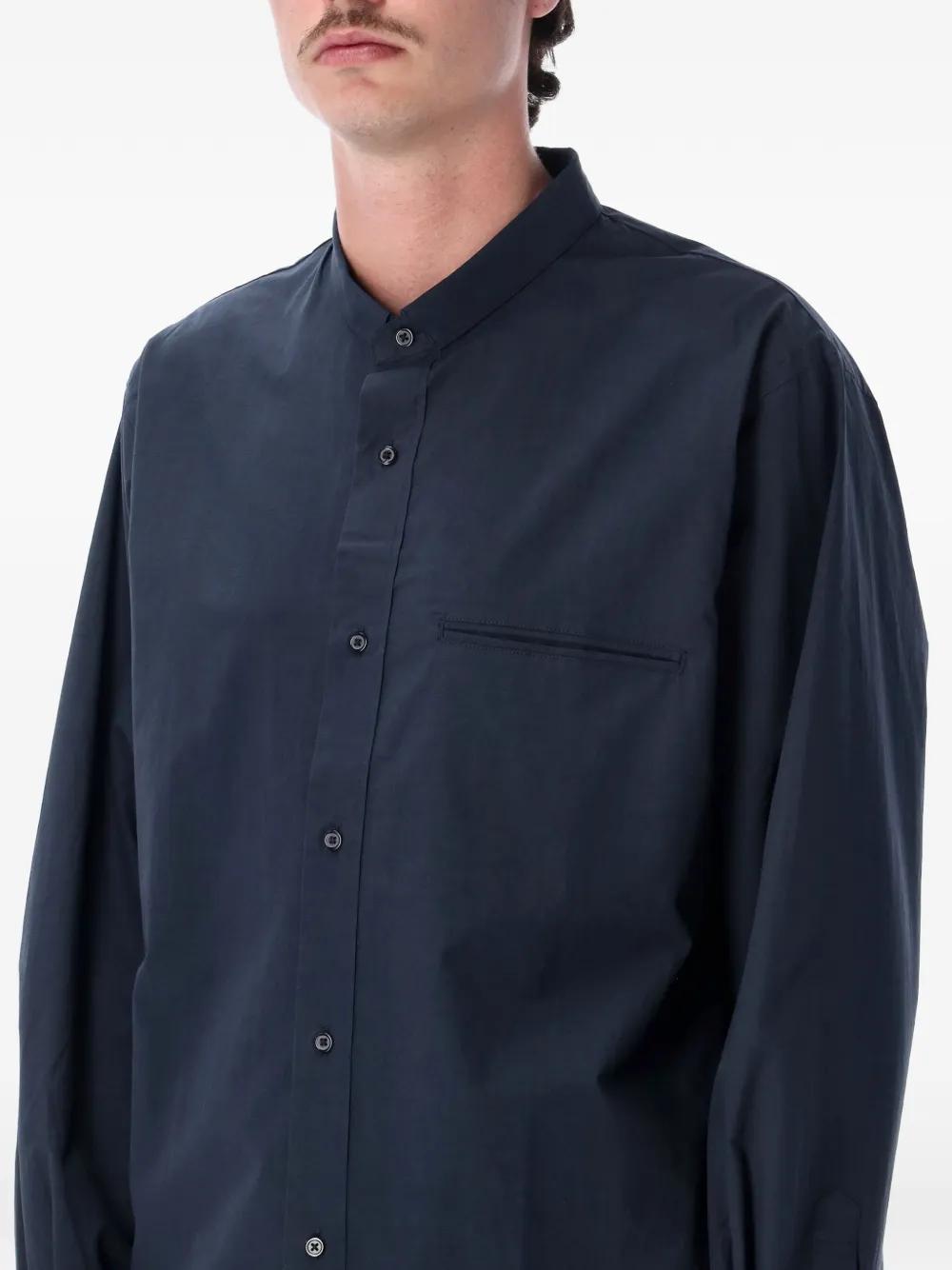 Still by Hand Overhemd met bandkraag en borstzak Blauw