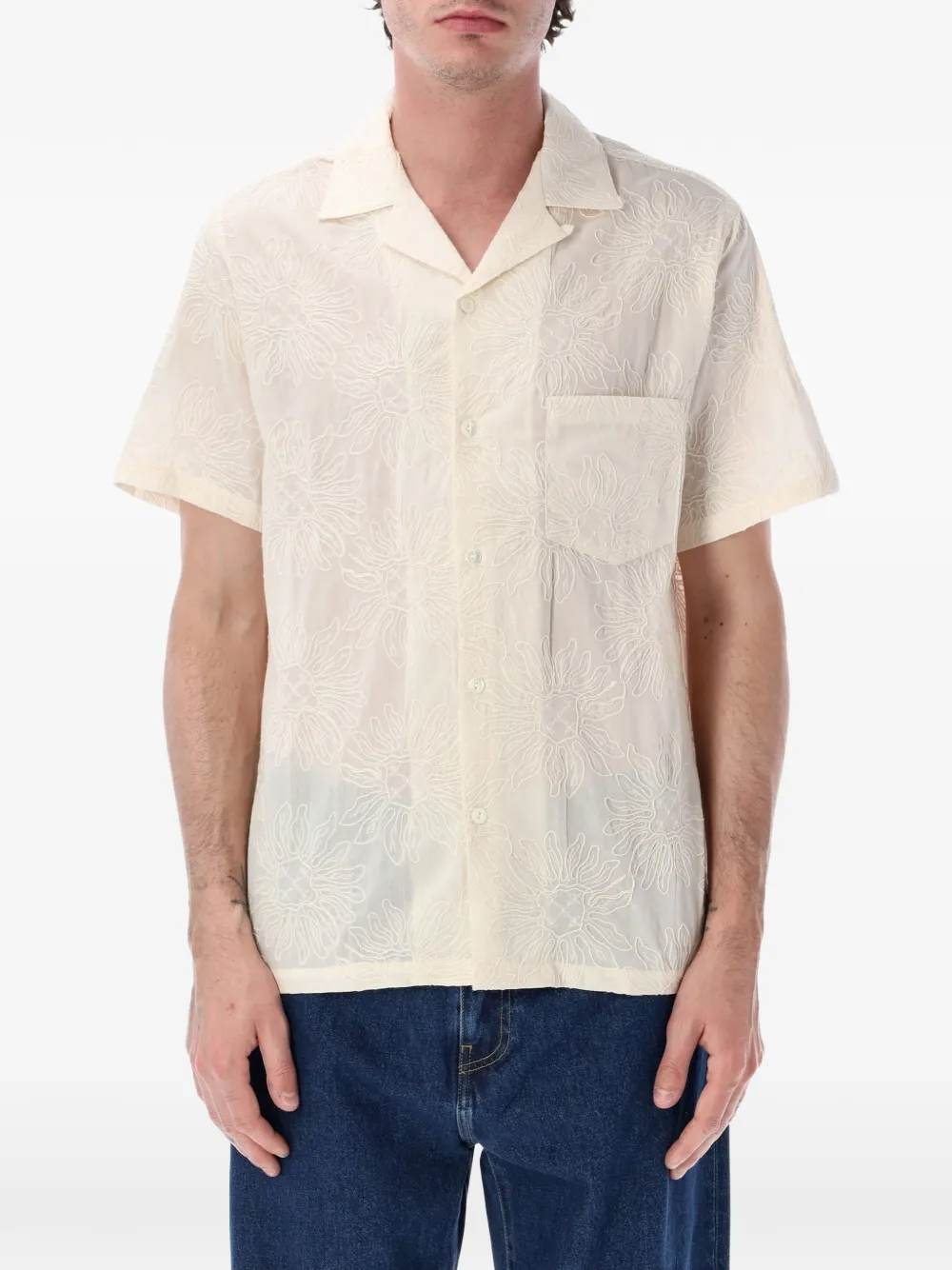Portuguese Flannel Duke floral-embroidered shirt - Bianco