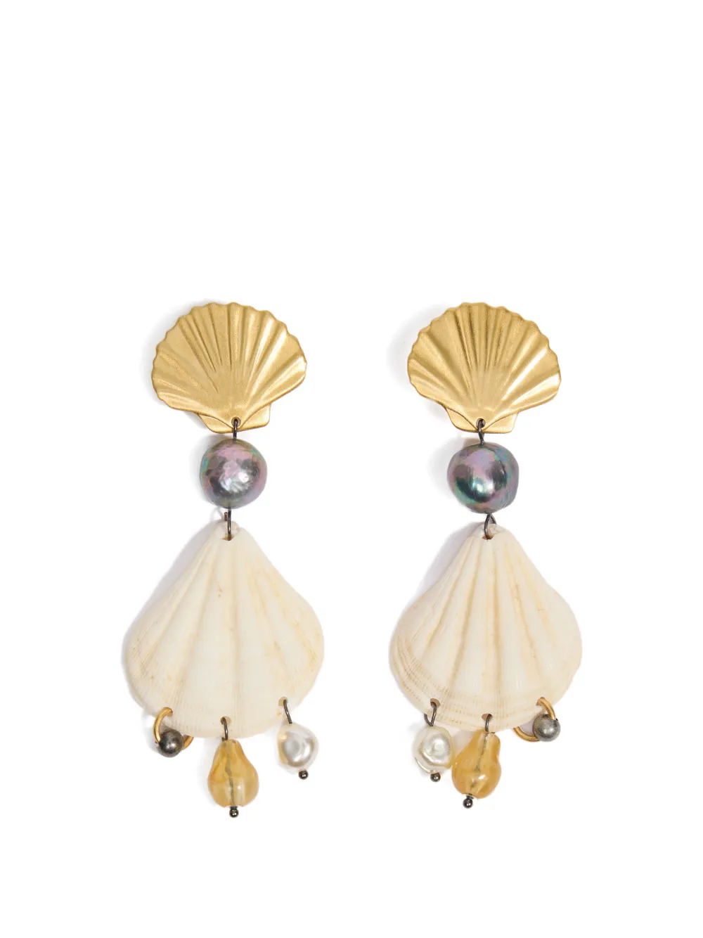 Bimba y Lola pearl and shell drop earrings - Oro