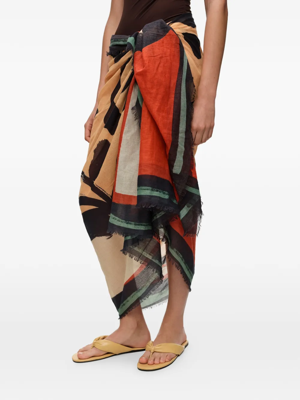 Bimba y Lola shell-print frayed sarong - Toni neutri