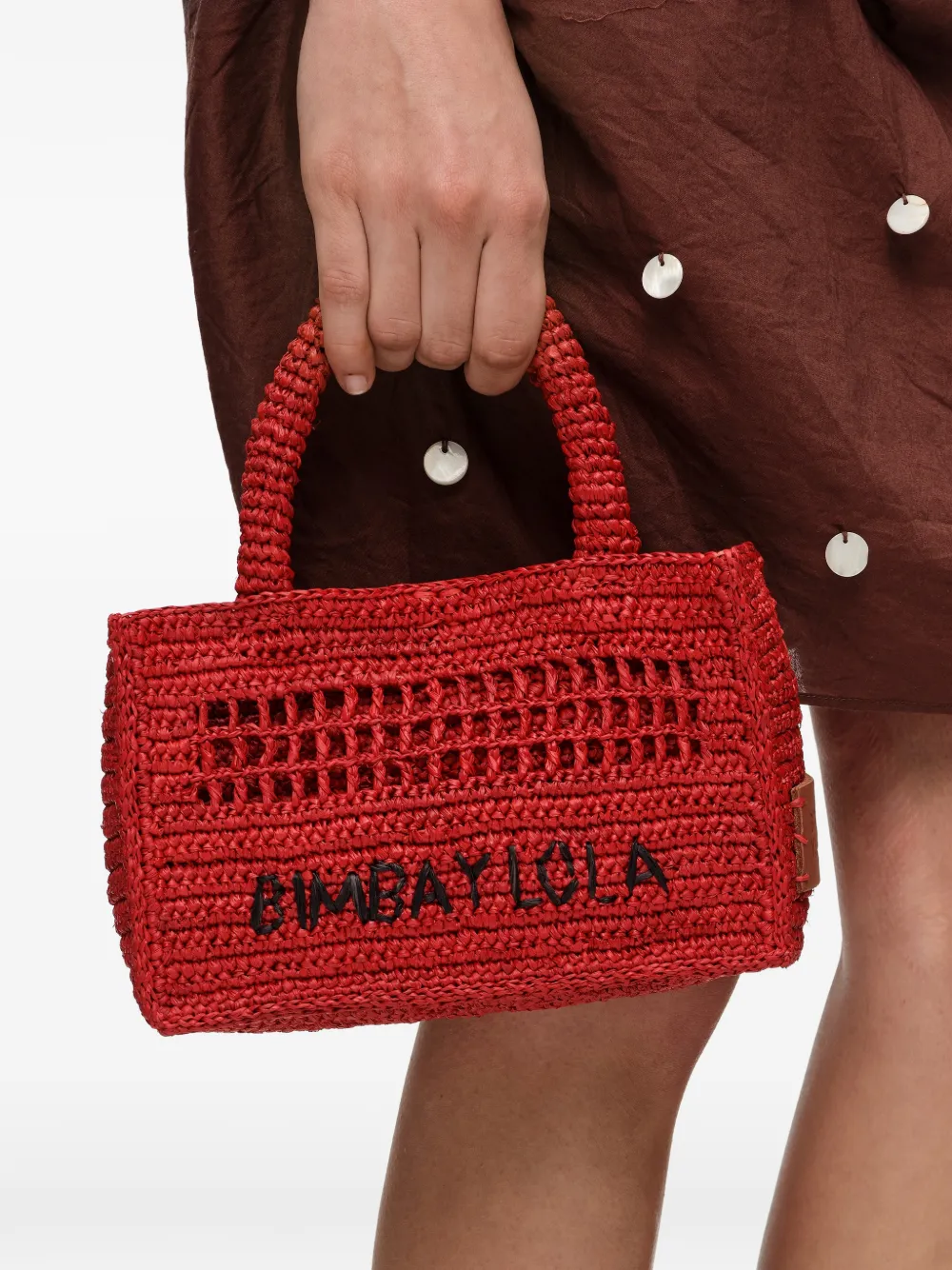 BIMBA Y LOLA Raffia mini-tas met plooien Rood