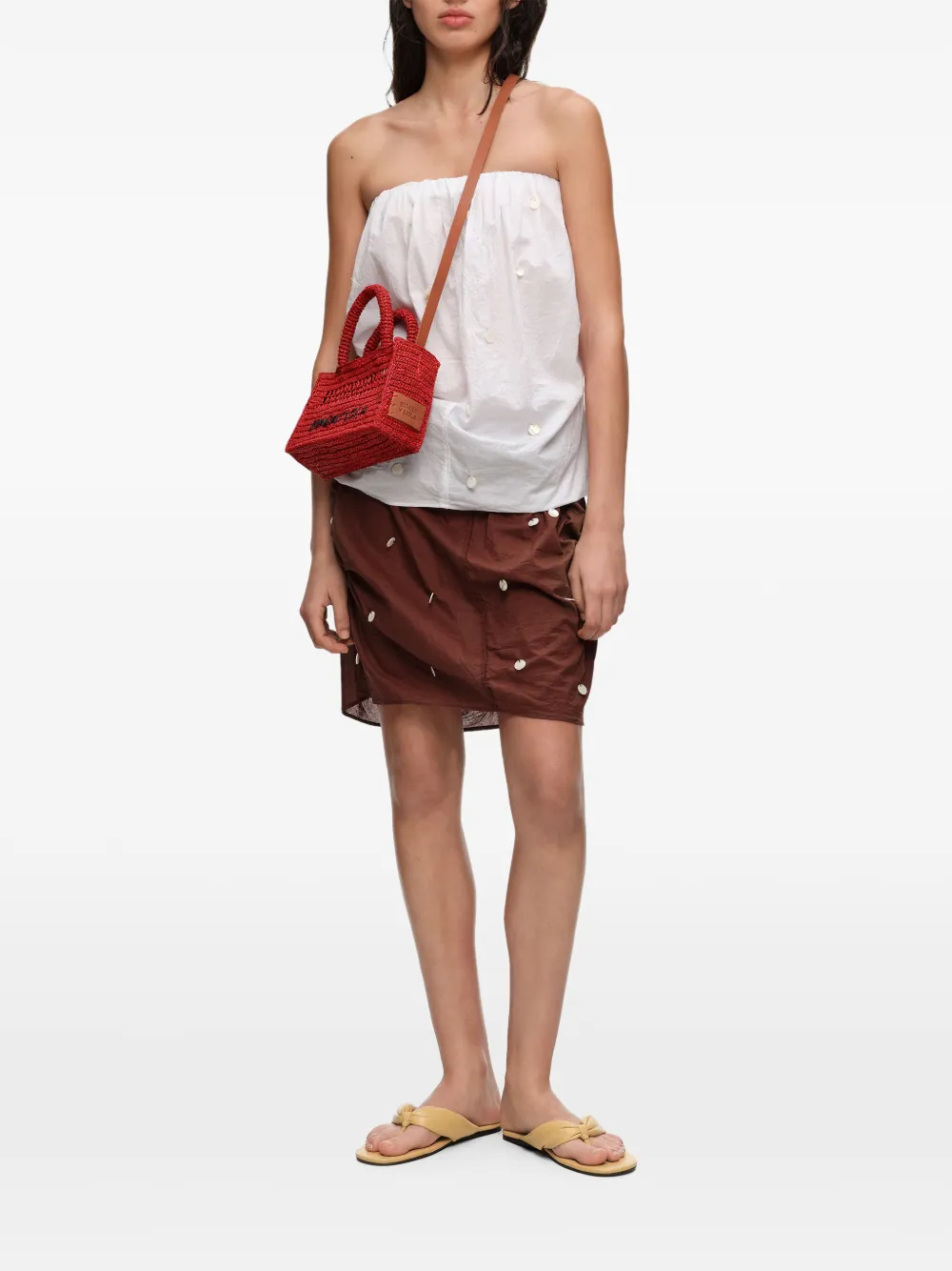 BIMBA Y LOLA Raffia mini-tas met plooien Rood