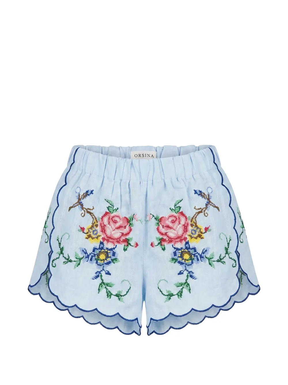 orsina New Roses floral-embroidered scalloped shorts - Blue