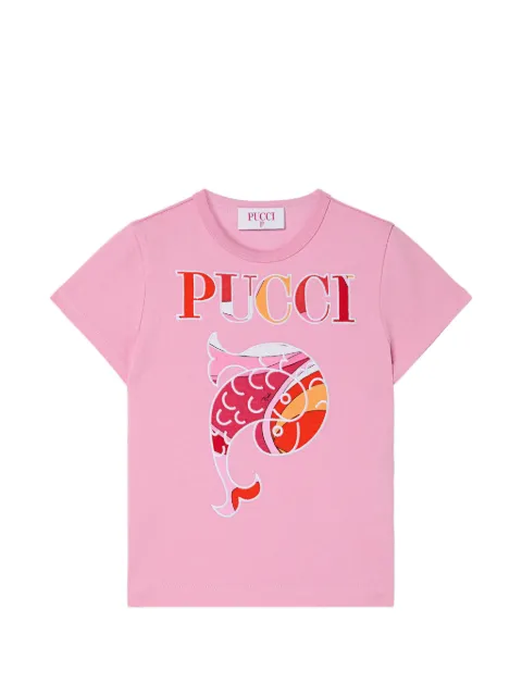 PUCCI Junior playera con logo y pez bordados