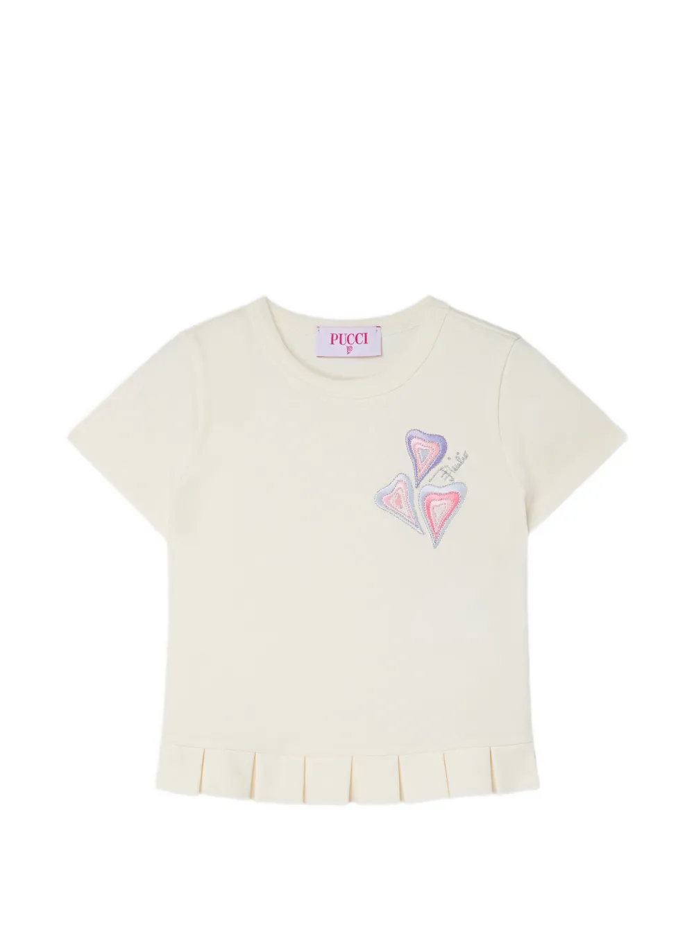 PUCCI Junior embroidered T-shirt with pleated hem - Bianco