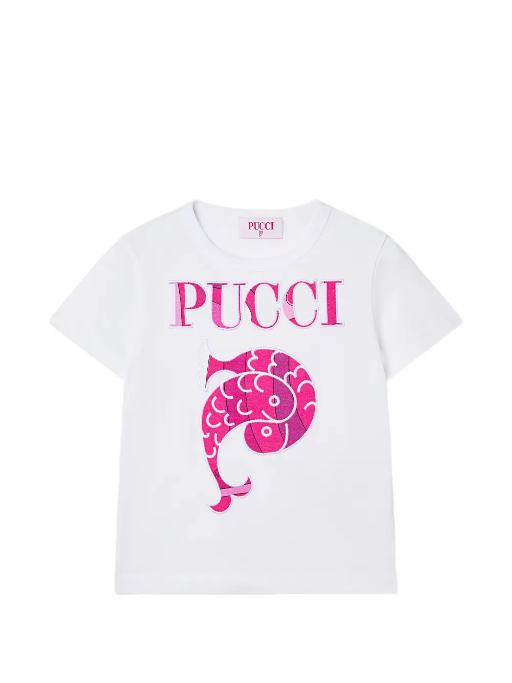 PUCCI Junior T-shirt with embroidered logo and fish - Bianco