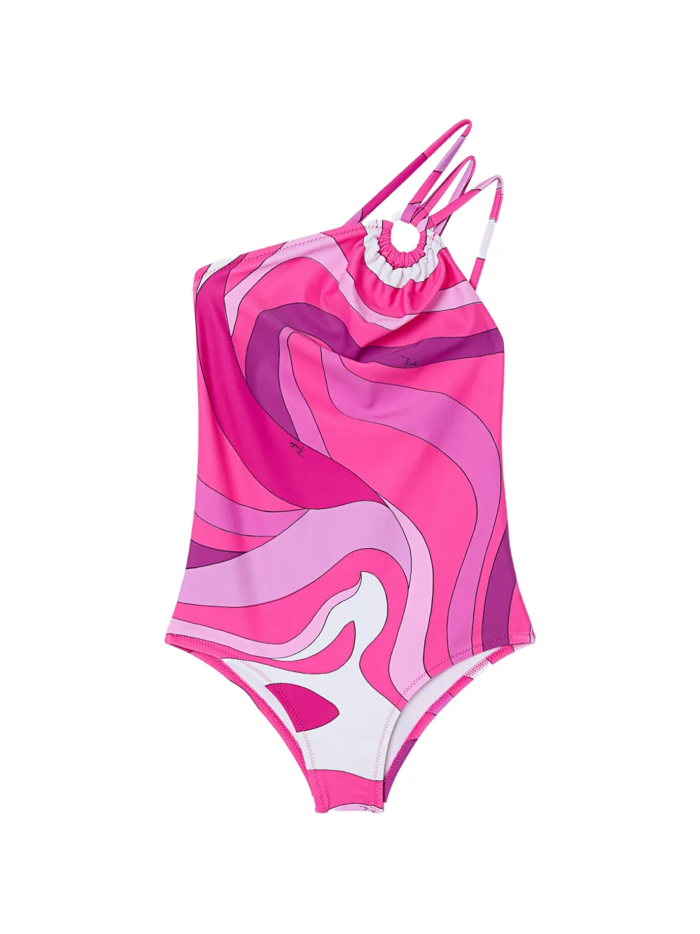 PUCCI Junior one-shoulder Marmo-print one-piece swimsuit - Rosa