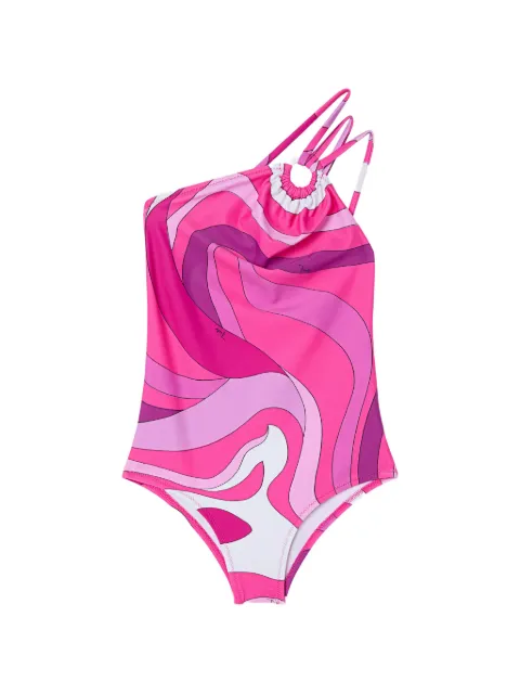 PUCCI Junior one-shoulder Marmo-print one-piece swimsuit