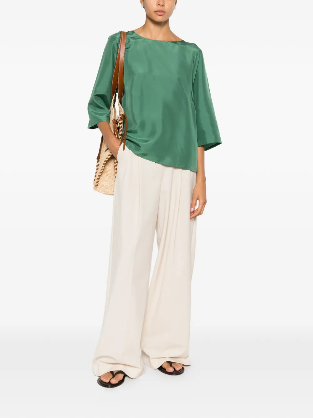  Weekend Max Mara Boat-neck Silk Top - Verde 
