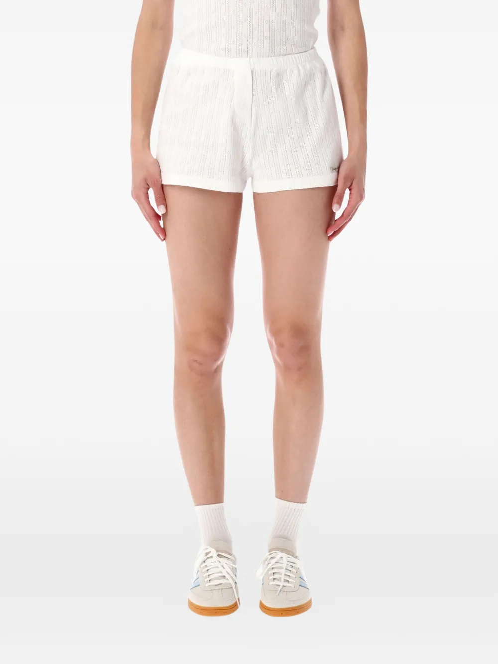 Sporty & Rich pointelle-knit logo-patch shorts - White