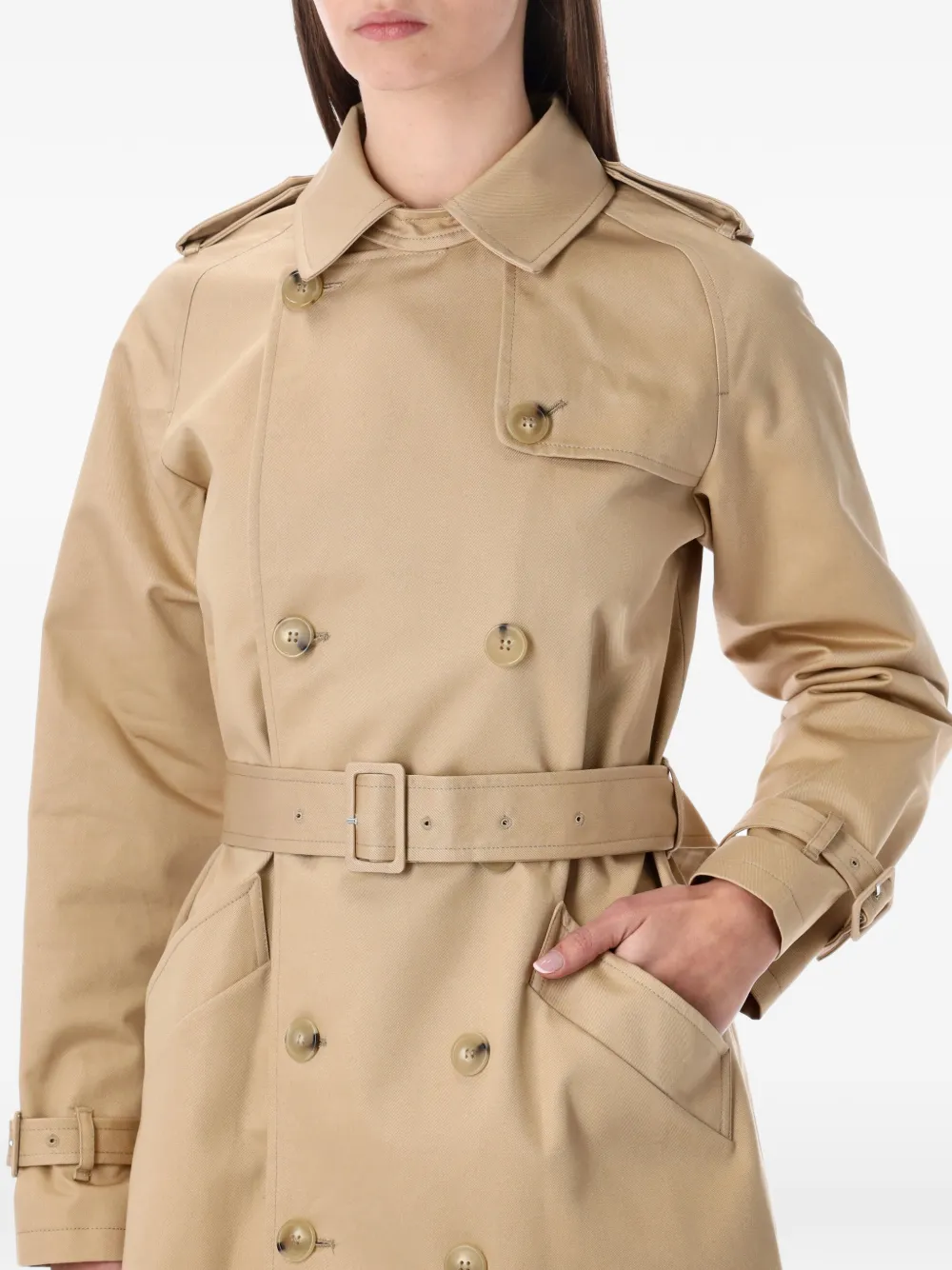 A.p.c. Double-breasted Belted Trench Coat In Neutral