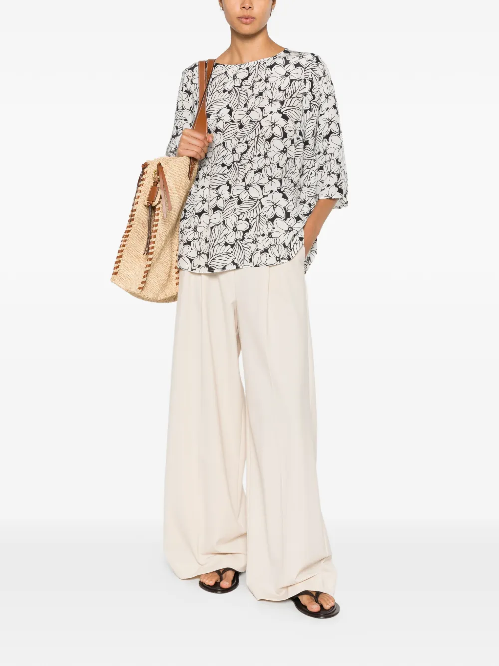  Weekend Max Mara Blusa De Seda Con Estampado Floral - Blanco 