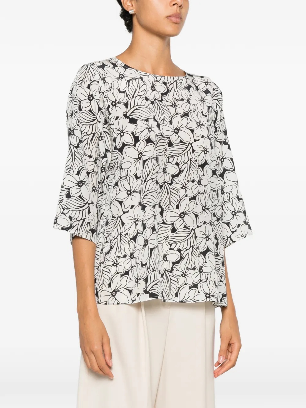  Weekend Max Mara Blusa De Seda Con Estampado Floral - Blanco 