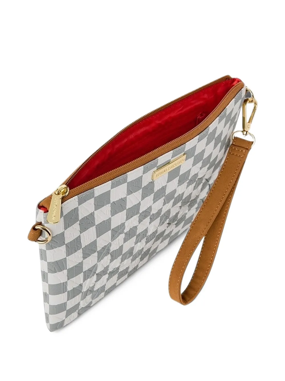 Sprayground 3AM check-pattern logo-plaque clutch bag Wit
