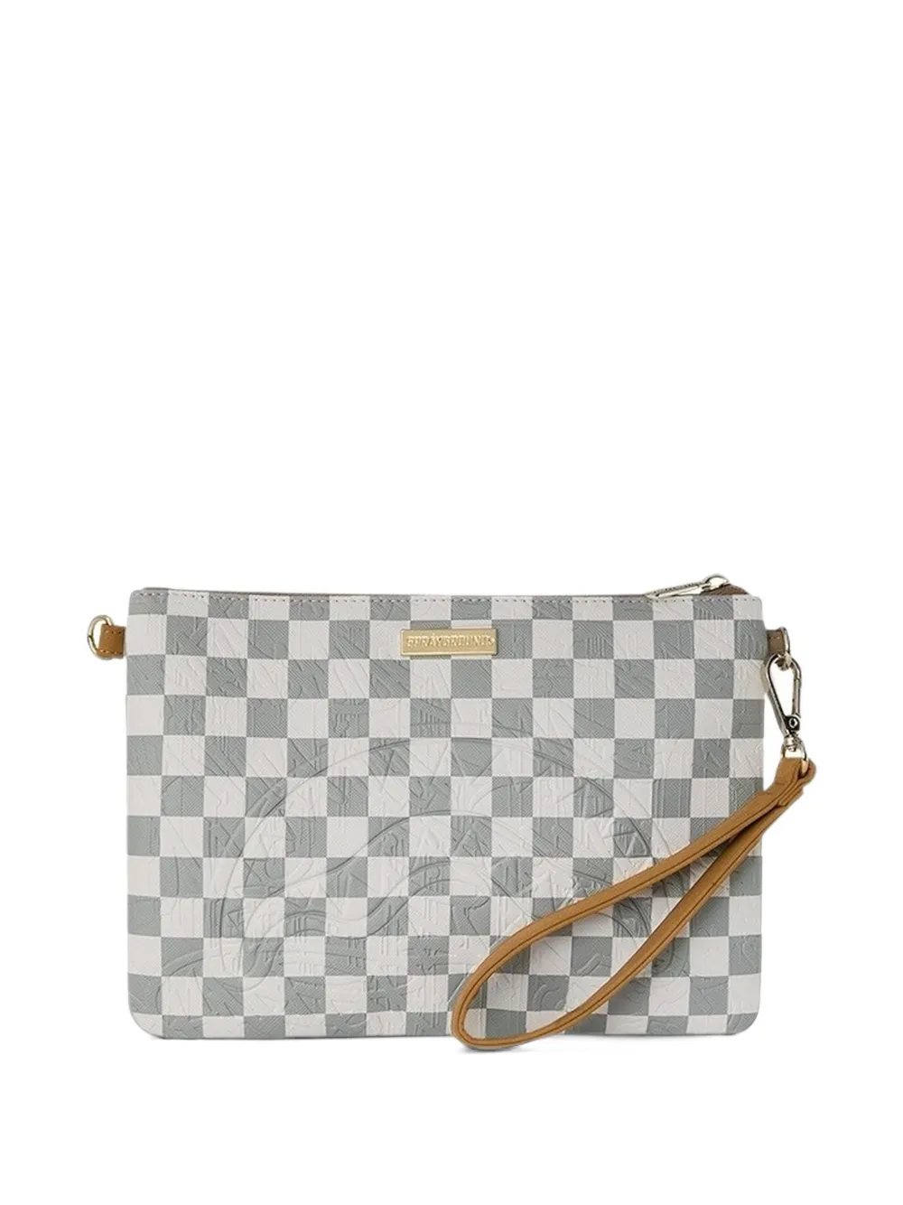 Sprayground 3AM check-pattern logo-plaque clutch bag Wit