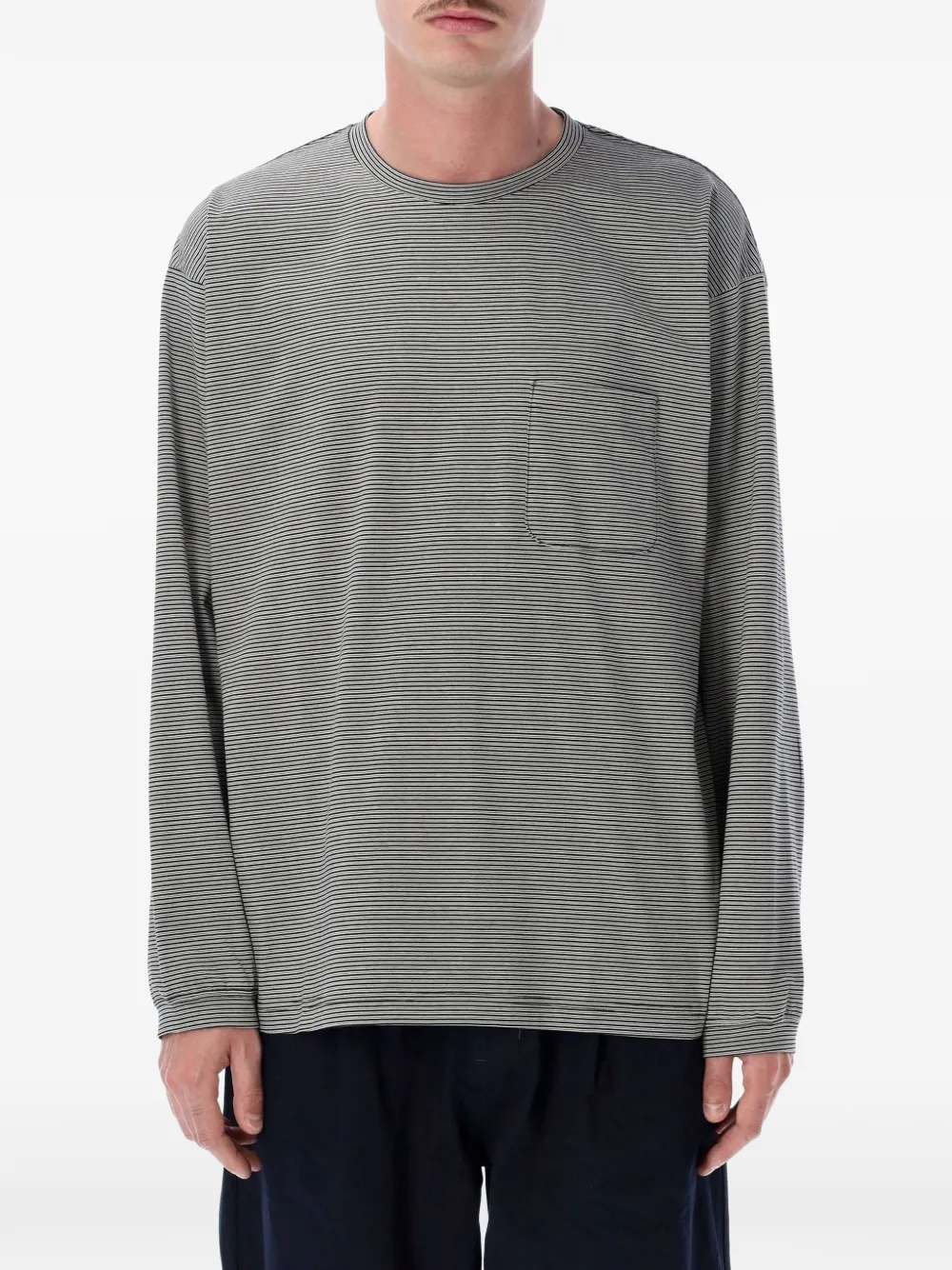 Still by Hand stripeded chest-pocket T-shirt - Grigio