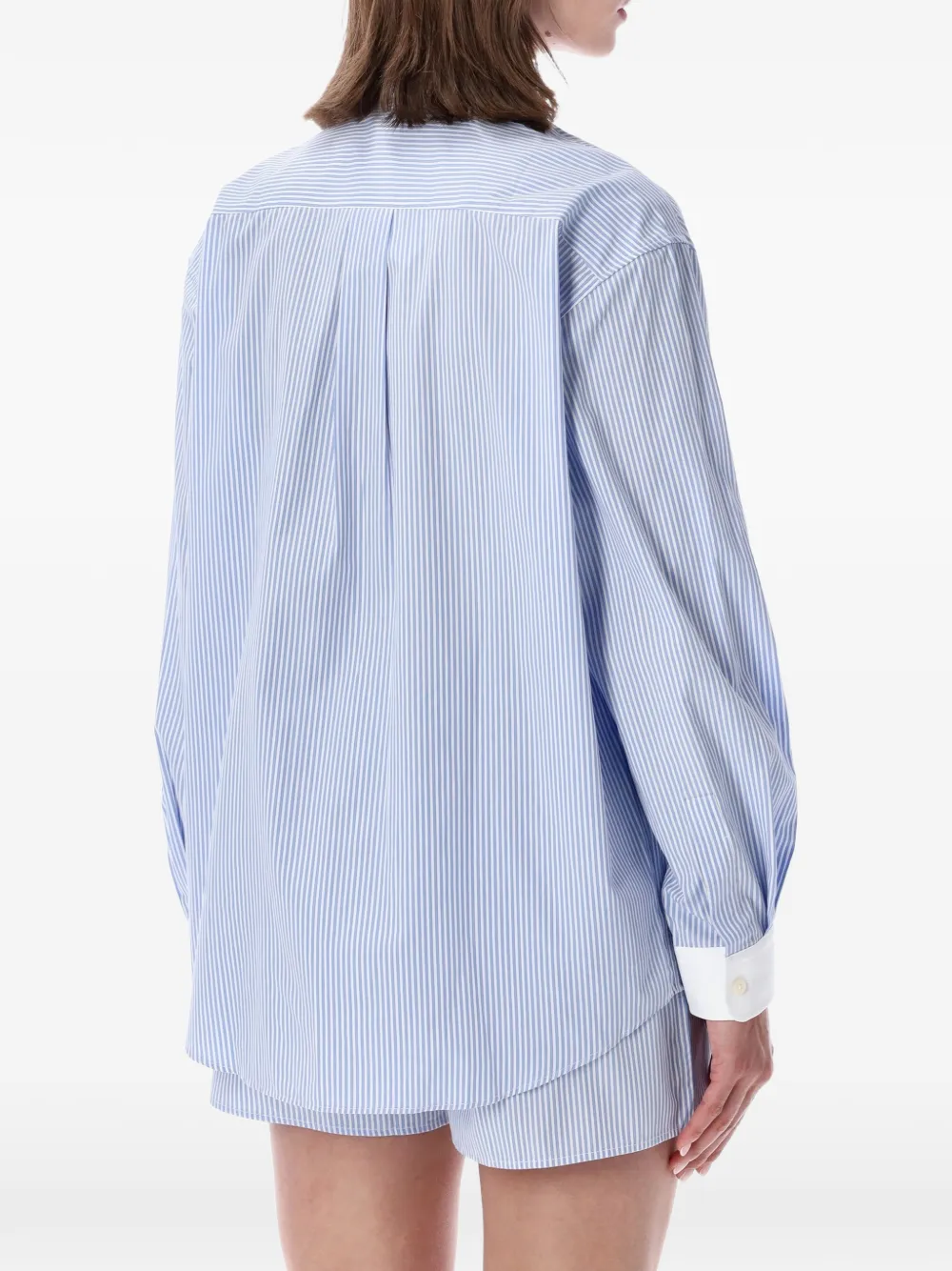 Sporty & Rich Overhemd met geborduurd logo en verticale streep Blauw