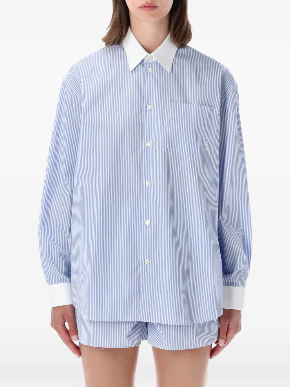 Sporty & Rich vertical-stripe embroidered-logo shirt - Blau