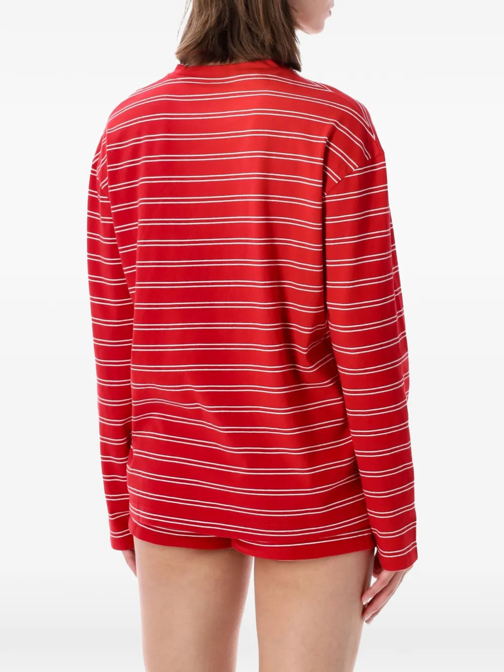 Sporty & Rich Gestreept jersey met geborduurd logo Rood