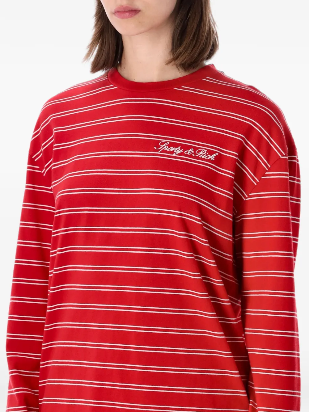 Sporty & Rich Gestreept jersey met geborduurd logo Rood