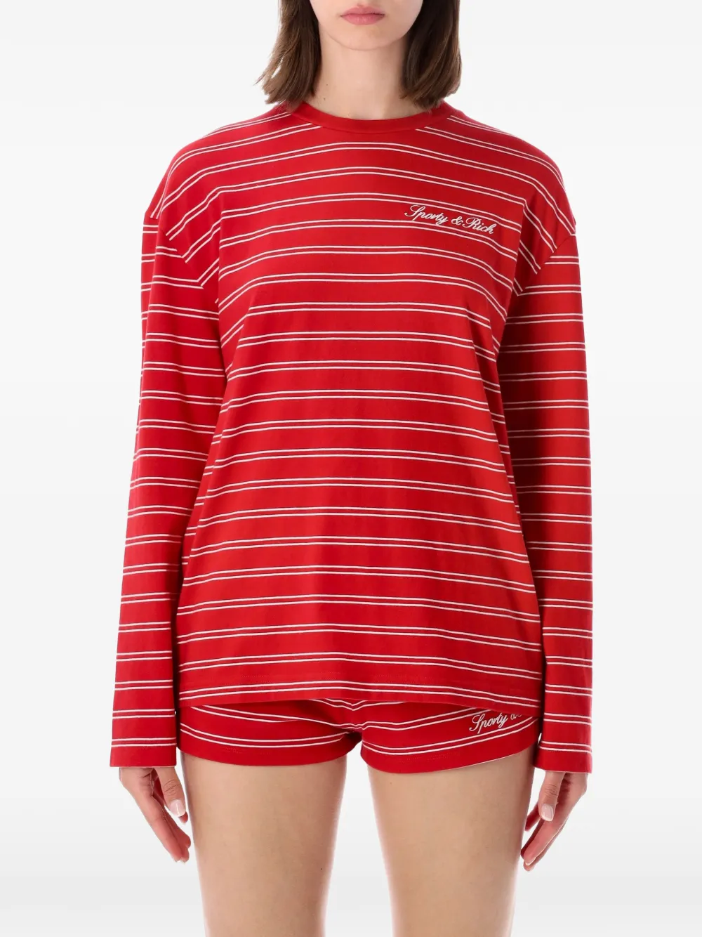 Sporty & Rich striped logo-embroidered jersey - Rot