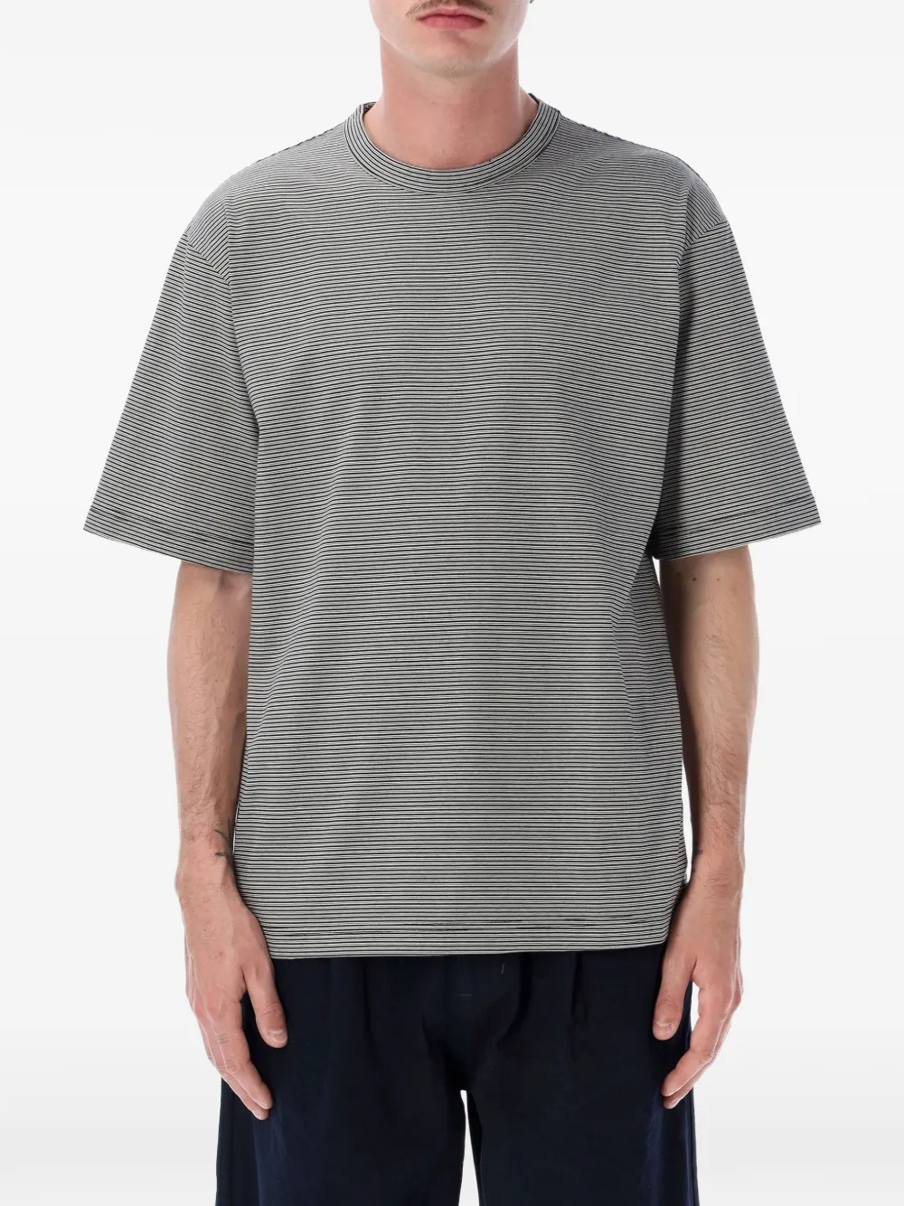 Still by Hand striped short-sleeve T-shirt - Nero