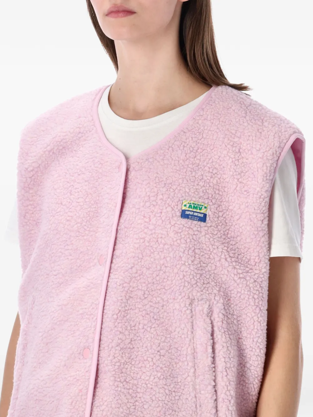 American Vintage Hoktown mouwloos jack met logopatch Roze