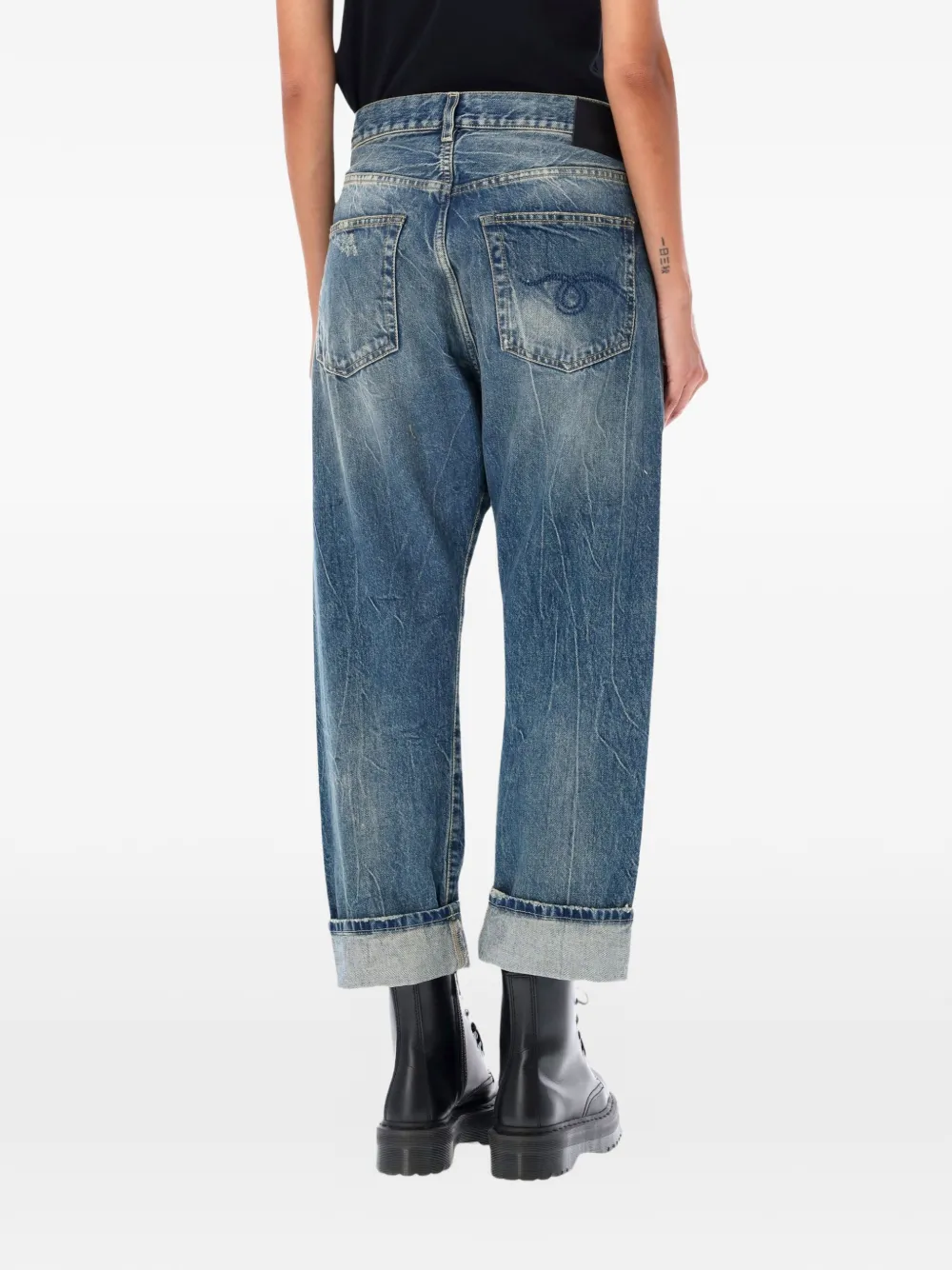 R13 Dawson gerafelde boyfriend jeans met gekruiste taille Blauw
