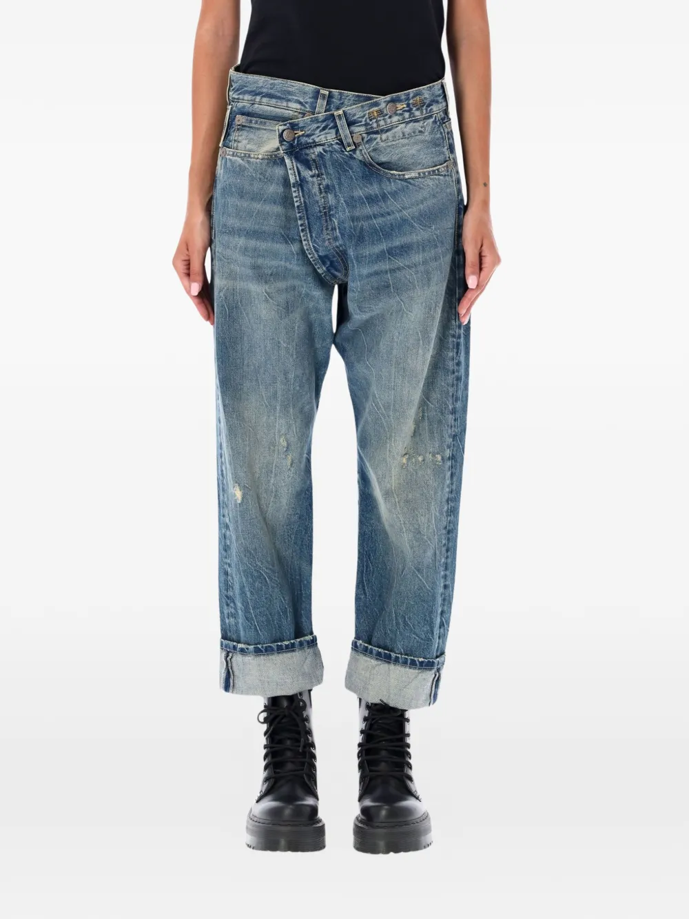 R13 Dawson crossover-waist distressed boyfriend jeans