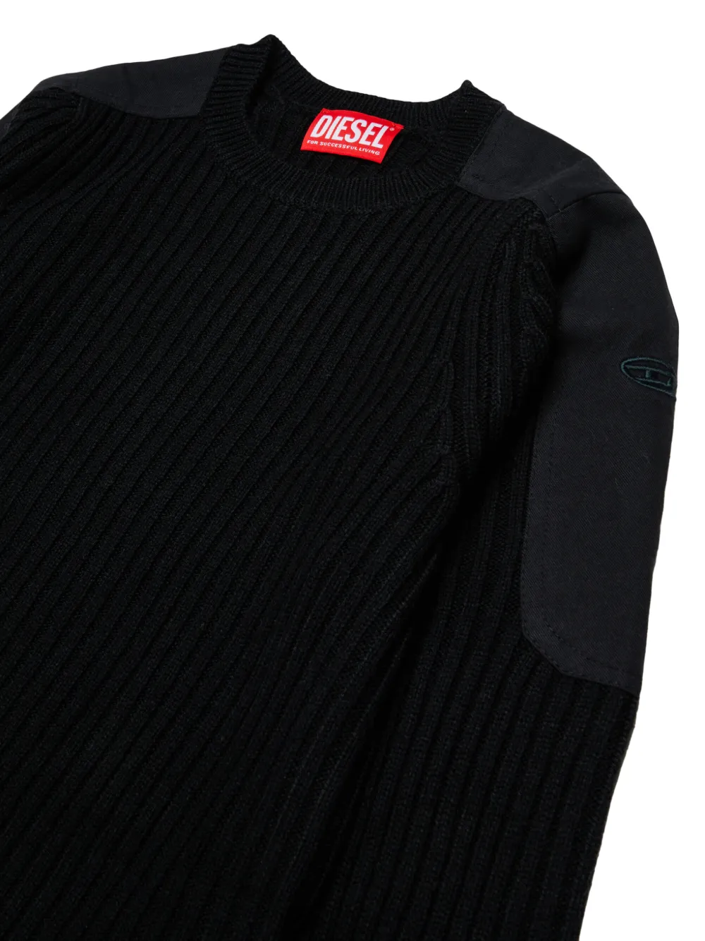 Diesel Kids Ribgebreide gerafelde trui Zwart